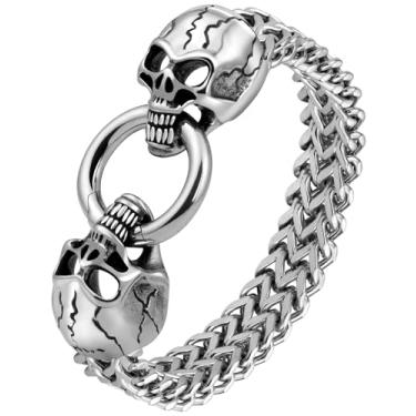 Imagem de LuxGoth Pulseira de corrente de elos cubanos pesados de aço inoxidável, gótico, punk rock, motociclista, viking, vintage, franco, elos de franco, joia para homens, prata, One Size, Aço inoxidável, Sem