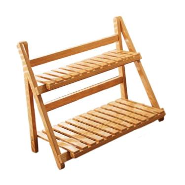 Imagem de Generic Suporte para plantas de bambu, prateleira para plantas, escada, organizador de mesa de 2 camadas, suporte para vasos, prateleira para jardim, balcão, Castanho Claro 50cm