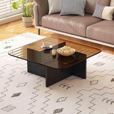 Imagem de Yadlan Mesa de centro moderna de meados do século, mesa central quadrada minimalista com base de madeira, móveis de destaque para quarto, sala de estar, recepção, escritório, mesas pretas 2 70 cm