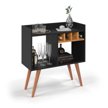 Imagem de Aparador Bar Retrô com Adega e Pés Palito – Buffet para Sala de Estar, Jantar ou Cantinho do Café(RUBI - PRETO/NATURE)