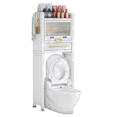 Imagem de SPXMQSS Unidade de armazenamento sobre vaso sanitário, unidade de armazenamento de máquina de lavar, economia de espaço de banheiro independente com porta prateleira de armazenamento para banheiro
