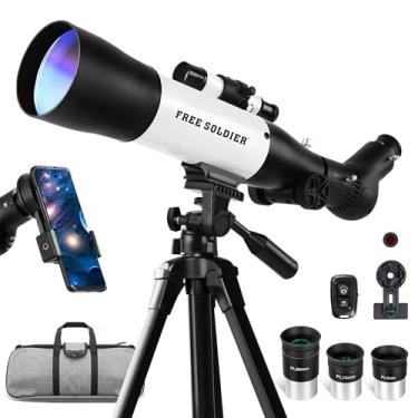 Imagem de FREE SOLDIER Telescope for Adults High Powered 70mm Aperture Astronomical Refractor Telescopes for Beginners (25X-125X) 500mm Telescope for Adults with A Phone Adapter & A Wireless Remote (White)
