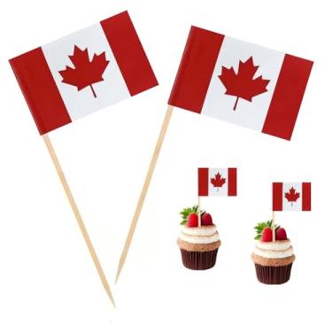 Imagem de 100 peças bandeira canadense palito canadense, palitos de coquetel, mini palito, topos de cupcake, palitos de país, decoração de festa, celebração, coquetel, comida, bar, bolo, bandeiras