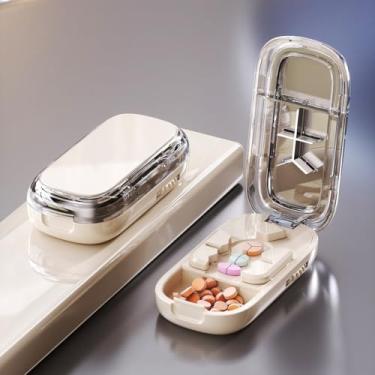 Imagem de Cortador de comprimidos, divisor profissional portátil para comprimidos pequenos e pequenos, cortador de 1/2 1/3 1/4 com lâminas de aço inoxidável e caixa de armazenamento (branco)