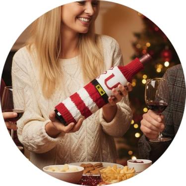 Imagem de Capa de garrafa de vinho, decoração de mesa de Natal engraçada para festas de fim de ano, manga de vinho de malha para troca de presentes, decoração de casa