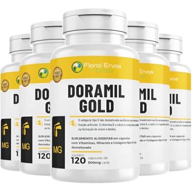 Imagem de KIT C/5 Un. Doramil Gold 120 Caps Cálcio, Colágeno 2 K2 D3 Floral Ervas do Brasil