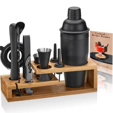 Imagem de Kit de Coqueteleira 750ml em Aço Inox com Suporte de Bambu e Acessório