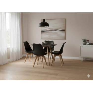 Imagem de Conjunto Mesa Jantar Leda 90 cm + 4 Cadeiras Leda Saarinen Preta