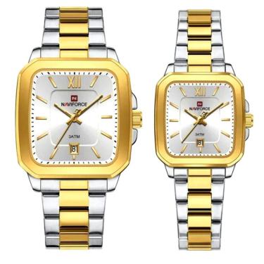 Imagem de Conjunto De Relógio Casual Simples Quartzo Design Tonneau Impermeavel Casal Prata Dourado