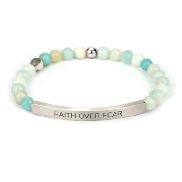 Imagem de cusurlove Pulseira Cristã Inspiradora para Mulheres, Banhado a Ouro 18 K, Biblia Versículo com Contas Amazonita, Presente de Fé Religiosa para Mãe, Filha, Irmã, Amiga, Medium, Pedra Aço inoxidável