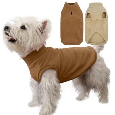 Imagem de IECOii Pacote com 2 suéteres de lã para cães – Moletom leve elástico e macio, colete de lã com orifício para caminhadas no outono/inverno, lavável na máquina (tamanho M, marrom escuro e marrom claro)