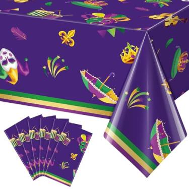 Imagem de YIDAKO Pacote com 6 toalhas de mesa de plástico de carnaval, toalha de mesa descartável, toalha de mesa retangular, para decorações e suprimentos de festa de carnaval, 137 x 274 cm