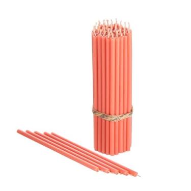 Imagem de Danilovo Velas finas de cera de abelha – velas decorativas com aroma de mel, ideais para decoração de aniversário ou orações da igreja – rosa, alto e sem fumaça, pacote com 50 peças, 16,3 x 0,6 cm