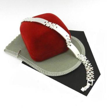 Imagem de Pulseira Masculina 17cm 8mm Chapa Banhada Prata PL399 - Wnbijouterias
