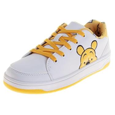 Imagem de Tênis feminino fashion Ursinho Pooh Minnie Mouse Jack Skellington Stitch cadarço casual sapatos de caminhada para adultos tamanho 34-40 EUA feminino., Branco/Amarelo, 35