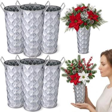 Imagem de Ninehaoou Balde de flores galvanizado, 6 peças, vasos de metal de 23 cm para flores, fazenda, balde francês com alças, vasos florais para bar, casa, buquê, mesa, centro de mesa, suprimentos de