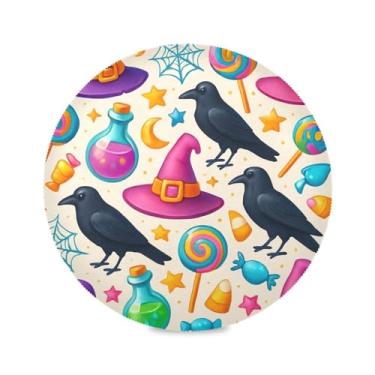 Imagem de Wassud Jogo americano chapéus de bruxa coloridos tapetes de mesa redondos para cozinha e jantar tapetes laváveis resistentes ao calor decoração de mesa 39 cm