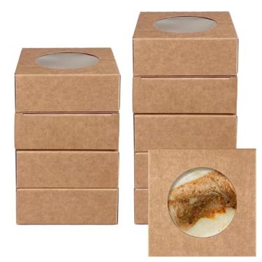 Imagem de 10 caixas de sabão para sabonete caseiro 8 x 8 x 3 cm com janela pequenas caixas de embalagem Kraft para sabonetes caseiros, padaria, doces, biscoitos, suprimentos de embalagem
