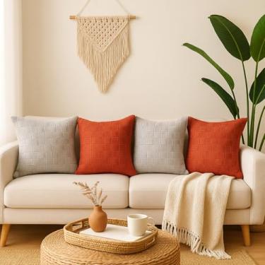 Imagem de Kit 4 Capas de Almofadas Decorativas Artesanais Estilo Boho Chic, 100% Algodão, Cru e Caramelo, 45x45cm, com Zíper Invisível