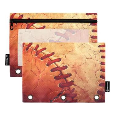 Imagem de CEBUGI 3 bolsas de lápis com zíper e janela transparente, 2 pacotes de estojo para exames de sala de aula (beisebol)