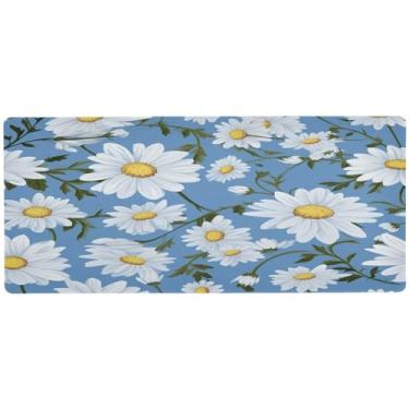 Imagem de Wassud Tapete de mouse com estampa de margarida branca para jogos com base de borracha antiderrapante, mouse pad longo para teclado de computador com borda costurada, almofada grande à prova d'água