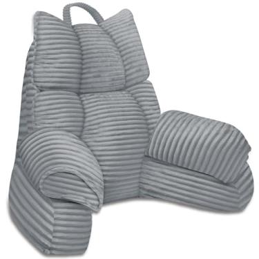 Imagem de RRPAHWTV Almofada de leitura para cama com descanso de braço alto, almofada de suporte para as costas para sentar na cama com espuma viscoelástica desfiada para ler, TV, jogos ou relaxar no chão