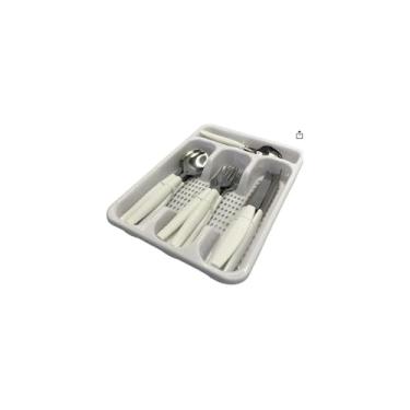 Imagem de Jogo de Faqueiro 25 Peças com Porta Talher, Aço Inox, Branco, 6 Pessoas, 531g