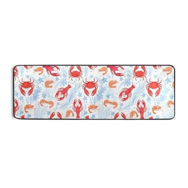 Imagem de Burbuja Tapete de corredor de camarões vermelhos 61 x 183 cm, tapete lavável antiderrapante com suporte de borracha, tapete para sala de estar, corredor, decoração de casa
