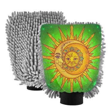 Imagem de STAYTOP Luvas de lavagem de carro sol e lua, 2 peças, luvas de microfibra de chenille, sem arranhões, panos de esponja de lavagem ultra absorventes para carros, limpeza doméstica - M