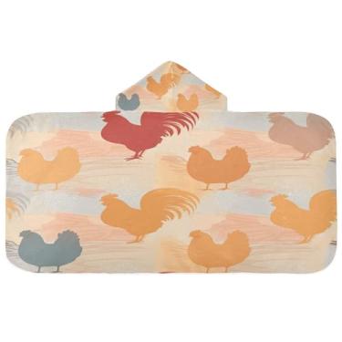 Imagem de Burbuja Toalha de banho com capuz Roosters para crianças, toalha de praia de pelúcia macia absorvente para chá de meninas e meninos 3-10 anos, 61 x 127 cm
