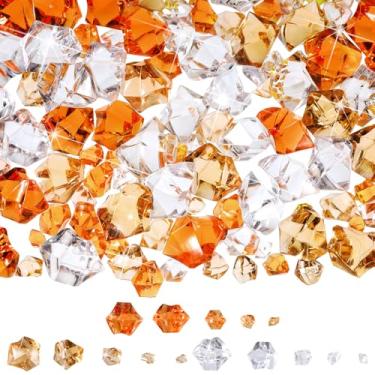 Imagem de Syhood 570 peças, 5 tamanhos, misto, laranja, pedras de gelo trituradas, pedras de cristal acrílico, diamantes de plástico, mármore, para enchimento de vaso de Halloween, decoração de outono, mesa de