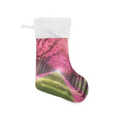 Imagem de xigua Meia de Natal com árvore de cerejeira personalizada grande para pendurar presente de Natal para decoração de festa de férias em família, decoração de lareira