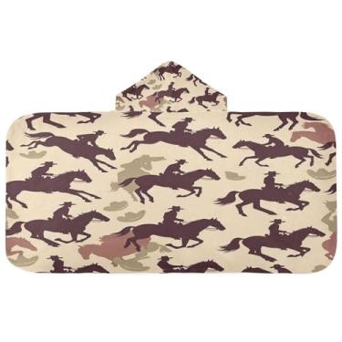 Imagem de Burbuja Toalha de banho com capuz Cowboys para crianças, toalha de praia de pelúcia macia absorvente para meninas e meninos 3-10 anos, 61 x 127 cm