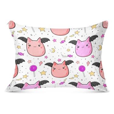 Imagem de Burbuja Capa de almofada Kawaii de gato com asas tamanho Queen 50,8 x 76,2 cm, capa de almofada de pelúcia ultramacia e aconchegante com zíper para pele de cabelo
