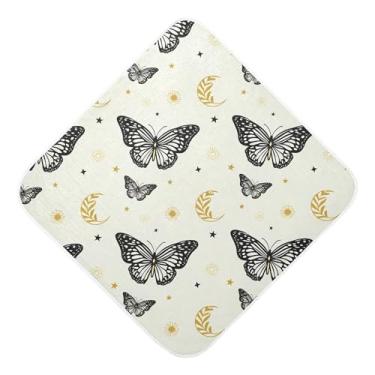 Imagem de Burbuja Toalha de banho de bebê Black Butterflies - Toalha com capuz de musselina macia e absorvente para recém-nascidos, 89 x 89 cm
