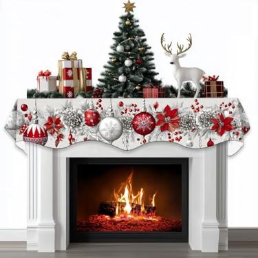 Imagem de BVBOX Cachecol de cornija de lareira de Natal, capa decorativa, cachecóis para decoração de prateleira de lareira de Natal e inverno (178 cm C x 43 cm L, bolas vermelhas e brancas)