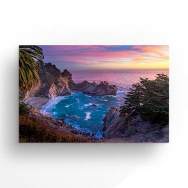 Imagem de Quadro Decorativo em Canvas, Paisagem Marítima do Pôr do Sol na Costa, Arte de Parede Fotográfica, 60x40 cm