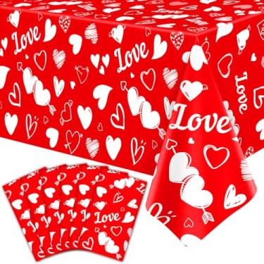 Imagem de Pacote com 6 toalhas de mesa para dia dos namorados, capa de mesa retangular 129,5 x 218,4 cm, de plástico, impermeável, para festa de enfermeira, para decoração de Dia dos Namorados, Dia das Mães