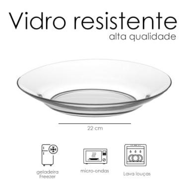 Imagem de Conjunto Pratos Transparentes de Vidro 22cm Refeição Para Jantar e Almoço 4/8 ou 12 peças (4)