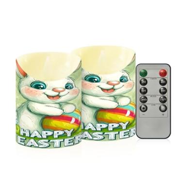 Imagem de Wassud Pacote com 2 velas coloridas de ovo branco sem chama com controle remoto, velas realistas cintilantes com temporizador, velas decorativas para Natal, casamento, festa, decoração de casa pequena