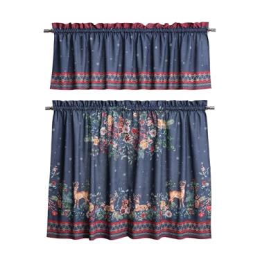 Imagem de Maison d' Hermine Conjunto de cortinas de cozinha para janelas 100% algodão conjunto de cortinas de cozinha sanefas para casa [2 camadas (28 x 36") e 1 sanefa (141 x 45.7 cm), fazenda, café (alegria