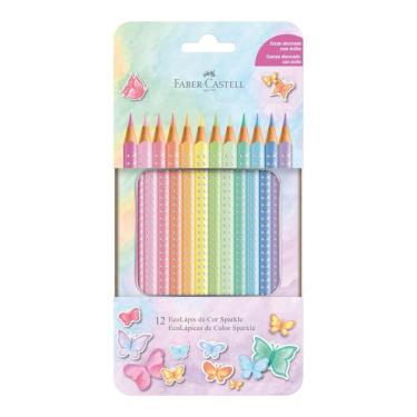 Imagem de Lápis De Cor Sparkle Pastel 12 Cores Estojo Metal Escolar Papelaria Criativa Faber-castell