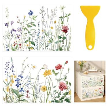 Imagem de HICOHAND Transferências florais para móveis e artesanato, 2 peças de adesivos grandes vintage de flores silvestres decalques à prova d'água para estante de livros, guarda-roupa, faça você mesmo, porta