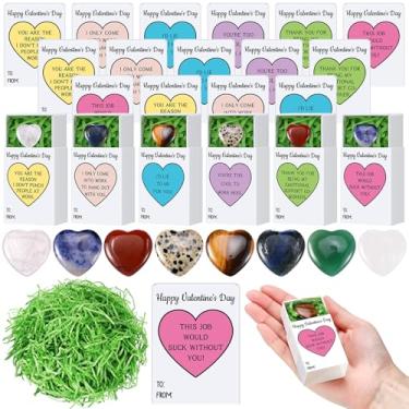 Imagem de Humyoun Conjunto de 30 presentes de Dia dos Namorados, símbolo de bolso, pedras naturais em forma de coração com caixas de bolso e grama de ráfia para lembrança dos namorados, colegas de trabalho