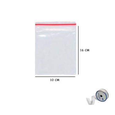 Imagem de Kit Saco Zip 10x16 cm 100 unidades + Fita Cetim Impressa 22mm 10 metros