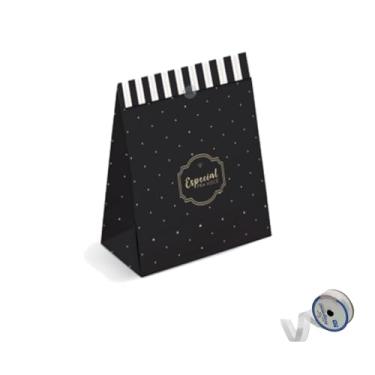 Imagem de Kit Saco Papel Para Presente 27cm x 19cm + Fita Cetim Impressa 22mm x 10mts