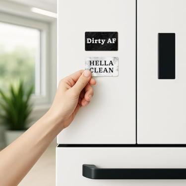 Imagem de 2 peças de placa suja para lavar louça – Ímã limpo e sujo para máquina de lavar louça, indicador de cozinha à prova d'água para organização doméstica (mármore)