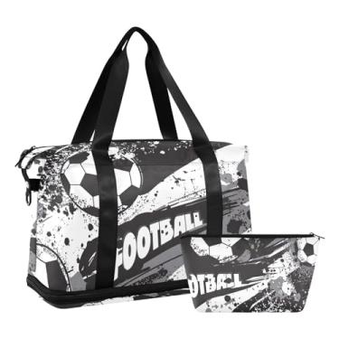 Imagem de Bolsa feminina Grunge Football Arrow para passar a noite à prova d'água, bolsa de tênis de corrida feminina com separação seca e molhada, Football Splash Graffiti, One Size