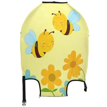 Imagem de Joisal Lindos desenhos animados de abelhas amarelas e flores capas de bagagem para protetores de mala, capa de terno lavável, acessórios de bagagem de viagem,, Lindas flores de abelhas amarelas de