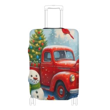 Imagem de Joisal Capa protetora de bagagem vermelha vintage de Natal para caminhão, capa fofa para viagem, itens essenciais de viagem para mulheres, P, serve para capa de 45 a 50 cm, Caminhão vintage vermelho